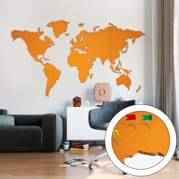 Korktavla Världskarta Orange 200x105cm